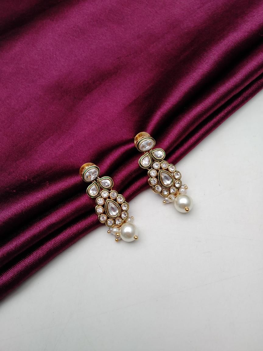 REVERSE AD EARRING IN POLKI (GOLD POLISH) STYLE | DESIGN - 49517