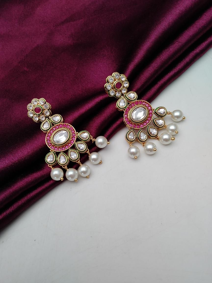 REVERSE AD EARRING IN POLKI (GOLD POLISH) STYLE | DESIGN - 49519