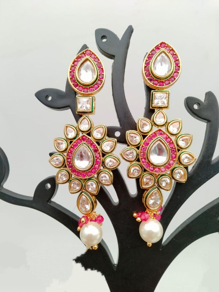 REVERSE AD EARRING IN POLKI (GOLD POLISH) STYLE | DESIGN - 49520