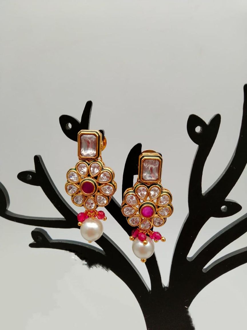 REVERSE AD EARRING IN POLKI (GOLD POLISH) STYLE | DESIGN - 49521