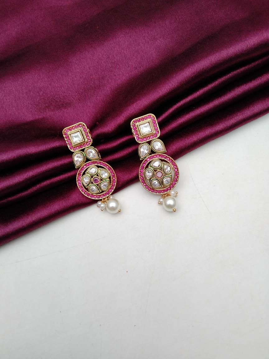 REVERSE AD EARRING IN POLKI (GOLD POLISH) STYLE | DESIGN - 49523