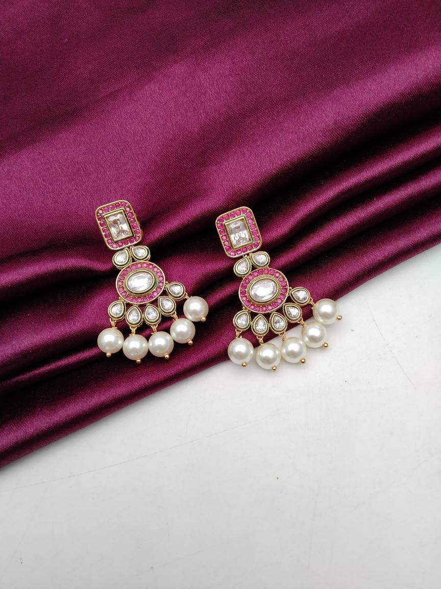 REVERSE AD EARRING IN POLKI (GOLD POLISH) STYLE | DESIGN - 49524