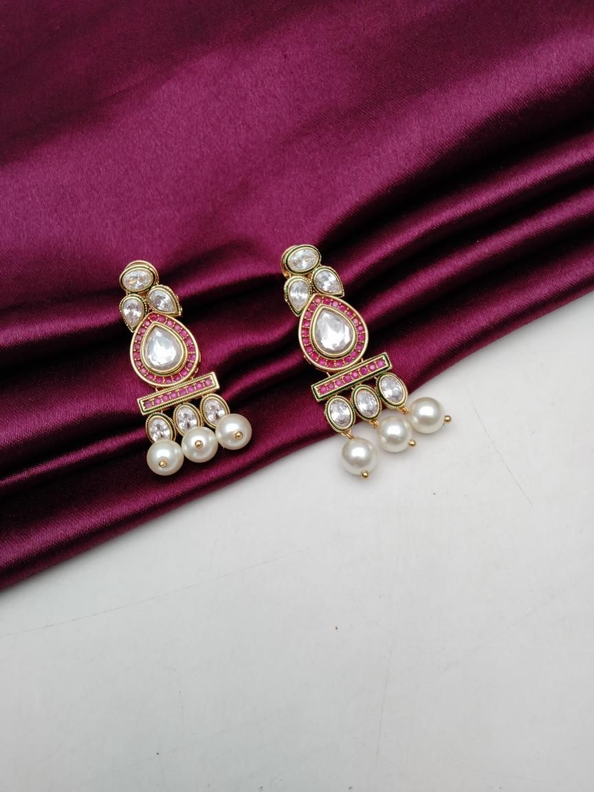 REVERSE AD EARRING IN POLKI (GOLD POLISH) STYLE | DESIGN - 49525