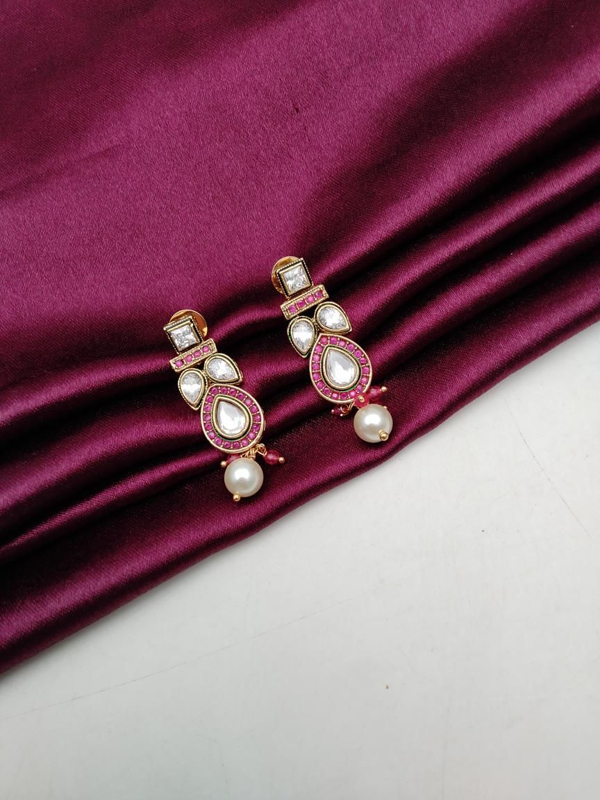 REVERSE AD EARRING IN POLKI (GOLD POLISH) STYLE | DESIGN - 49526