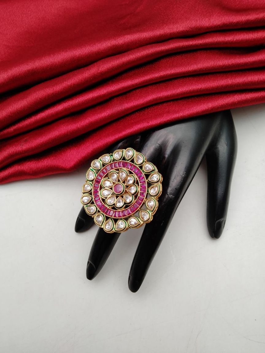 RAD RING IN POLKI (GOLD POLISH) STYLE | DESIGN - 28406
