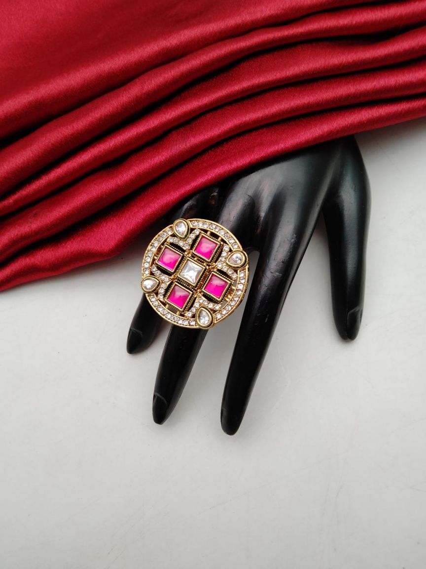 RAD RING IN POLKI (GOLD POLISH) STYLE | DESIGN - 28407