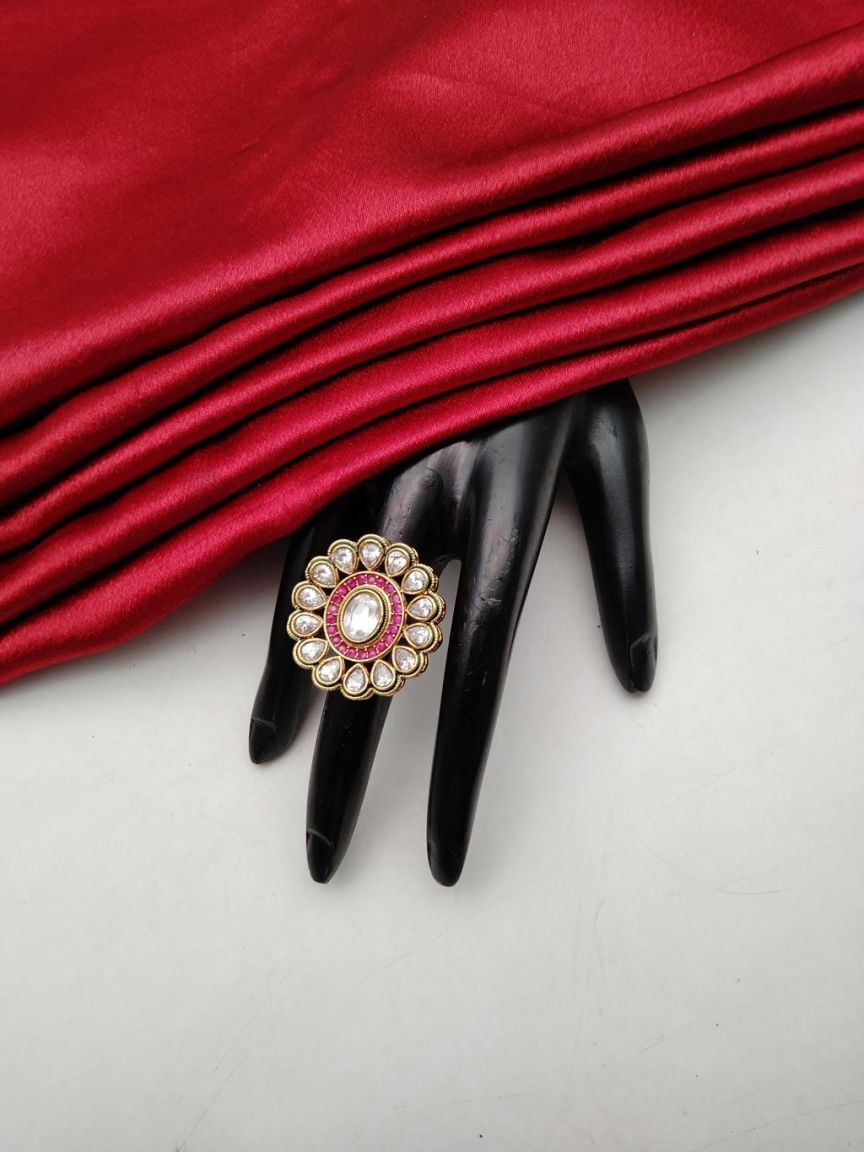 RAD RING IN POLKI (GOLD POLISH) STYLE | DESIGN - 28408