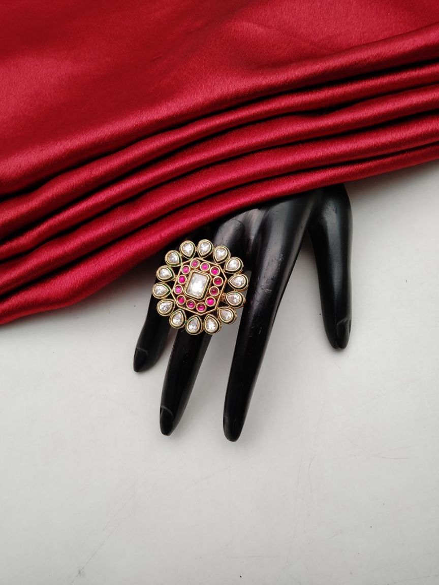 RAD RING IN POLKI (GOLD POLISH) STYLE | DESIGN - 28409