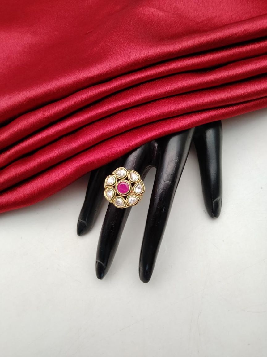 RAD RING IN POLKI (GOLD POLISH) STYLE | DESIGN - 28413