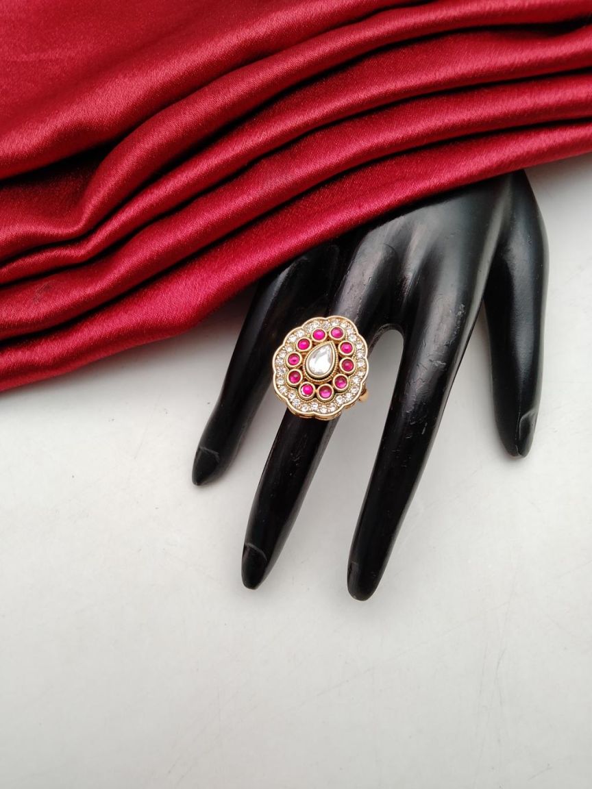 RAD RING IN POLKI (GOLD POLISH) STYLE | DESIGN - 28414