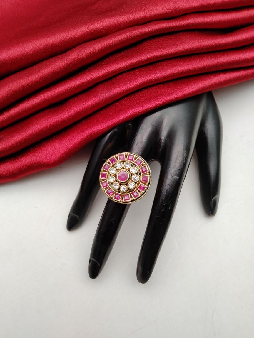 RAD RING IN POLKI (GOLD POLISH) STYLE | DESIGN - 28419