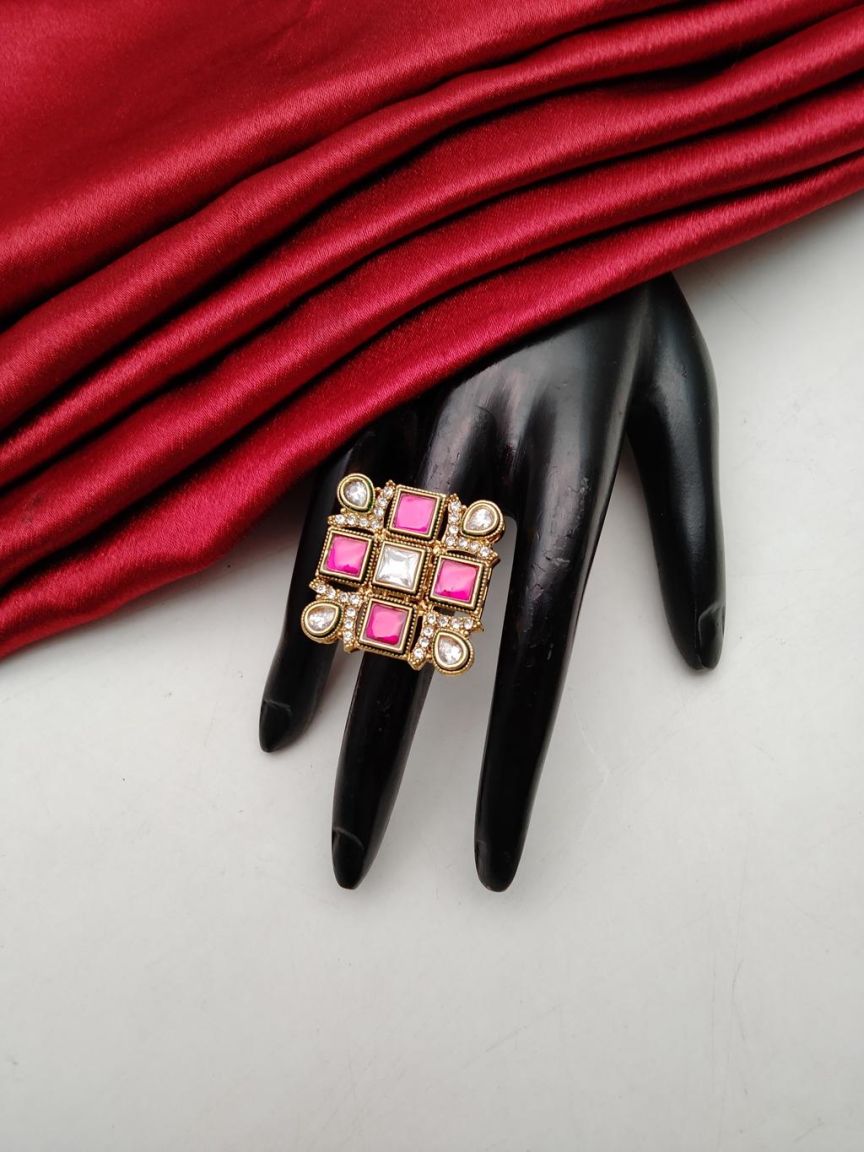 RAD RING IN POLKI (GOLD POLISH) STYLE | DESIGN - 28423