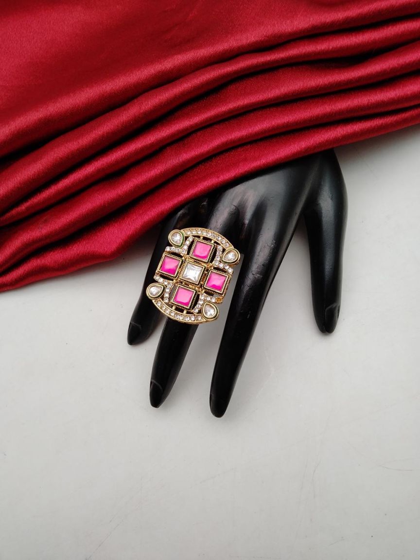 RAD RING IN POLKI (GOLD POLISH) STYLE | DESIGN - 28424