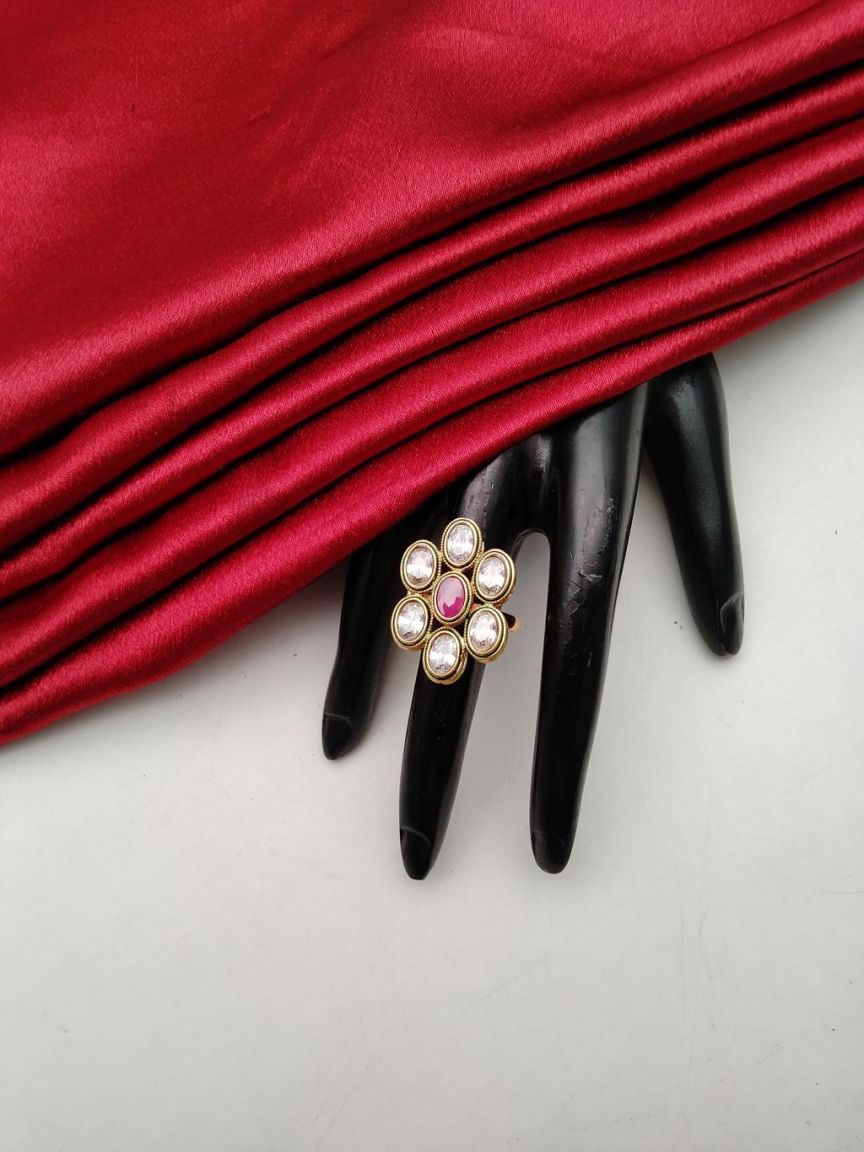 RAD RING IN POLKI (GOLD POLISH) STYLE | DESIGN - 28425