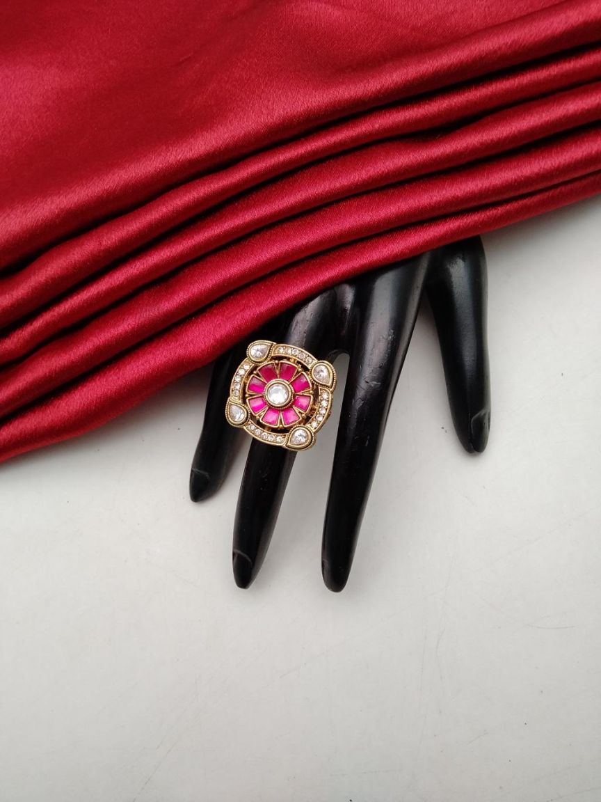 RAD RING IN POLKI (GOLD POLISH) STYLE | DESIGN - 28426