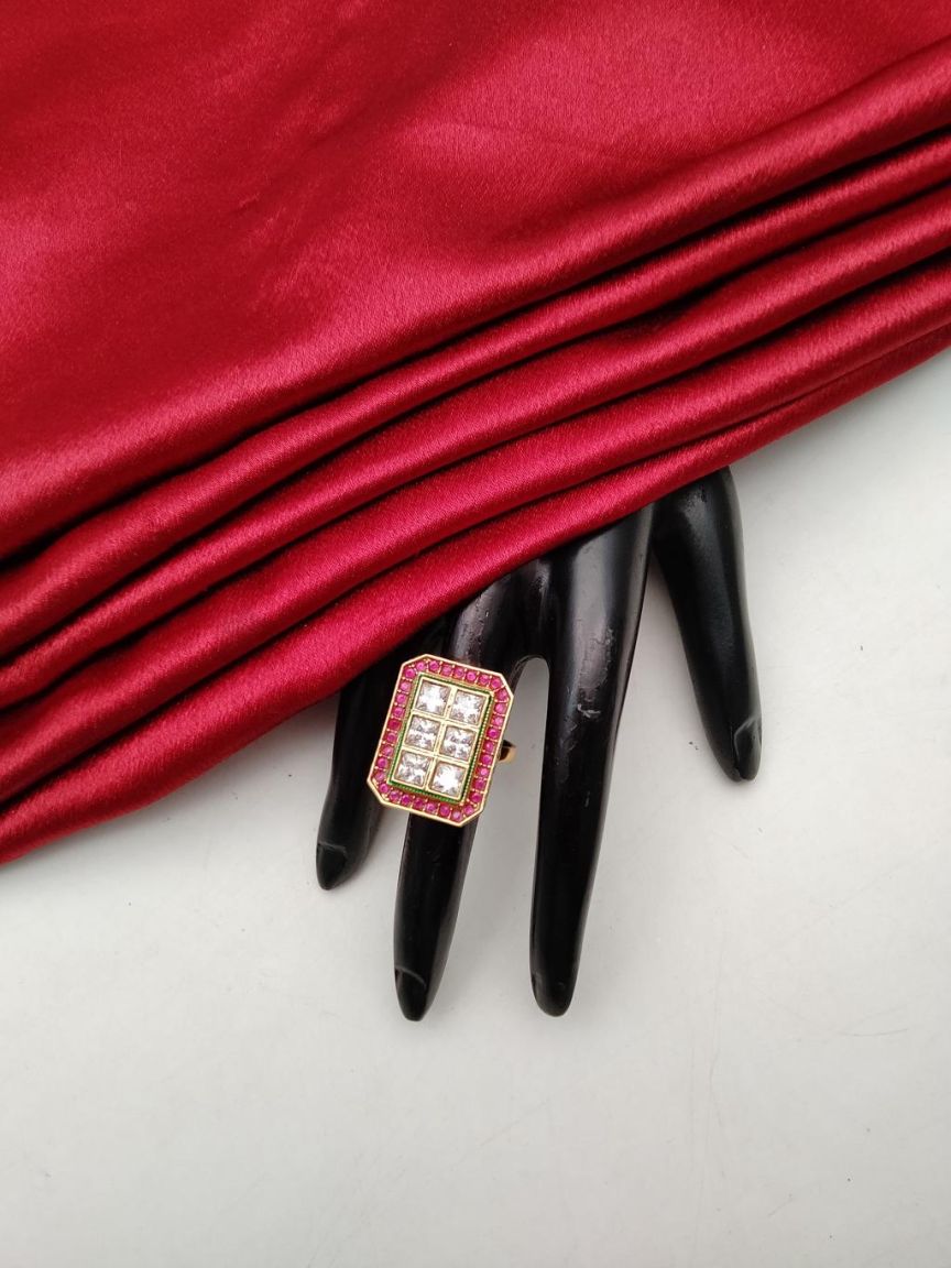 RAD RING IN POLKI (GOLD POLISH) STYLE | DESIGN - 28427