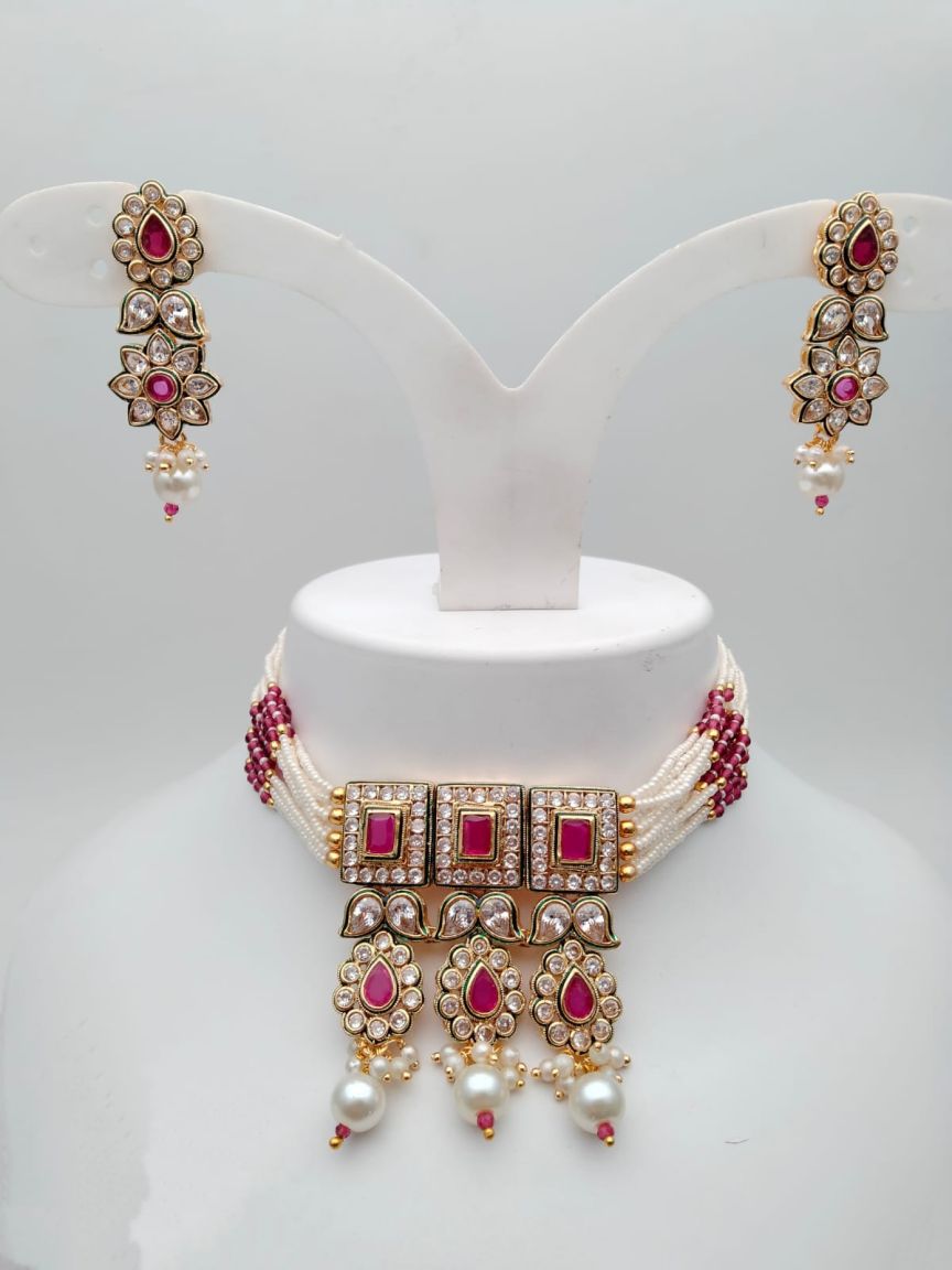 REVERSE AD CHOKER IN POLKI (GOLD POLISH) STYLE | DESIGN - 32002