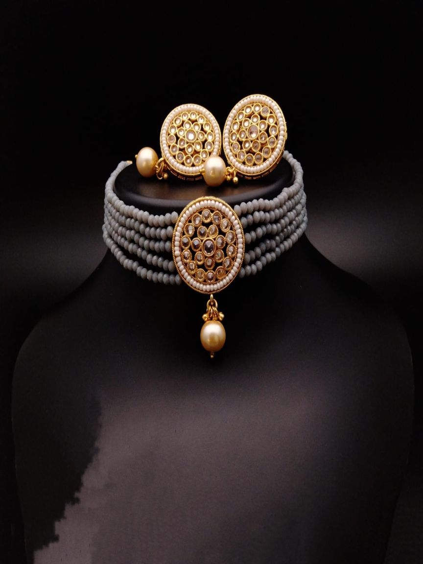 REVERSE AD CHOKER IN POLKI (GOLD POLISH) STYLE | DESIGN - 32007