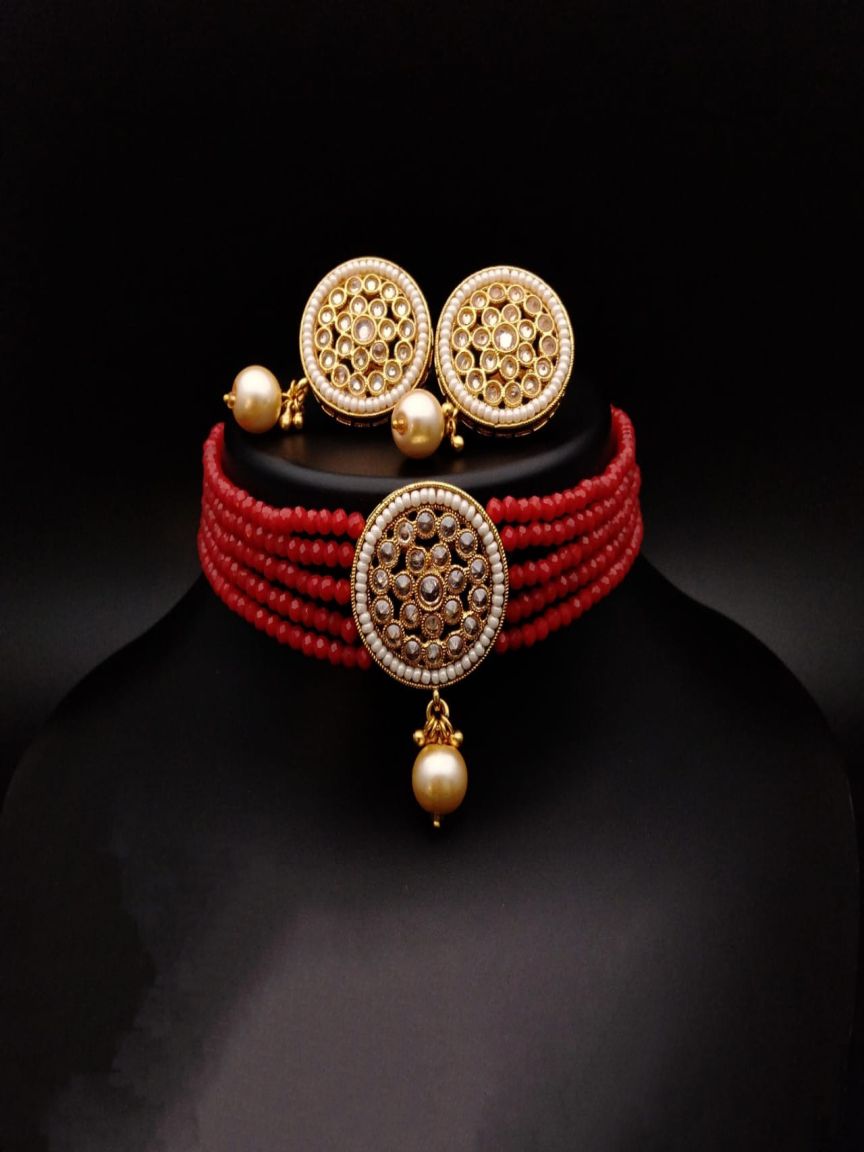 REVERSE AD CHOKER IN POLKI (GOLD POLISH) STYLE | DESIGN - 32007