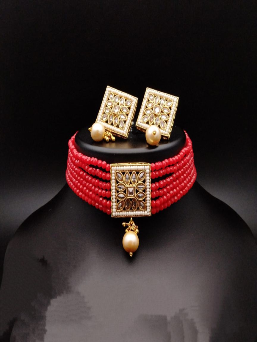 REVERSE AD CHOKER IN POLKI (GOLD POLISH) STYLE | DESIGN - 32009