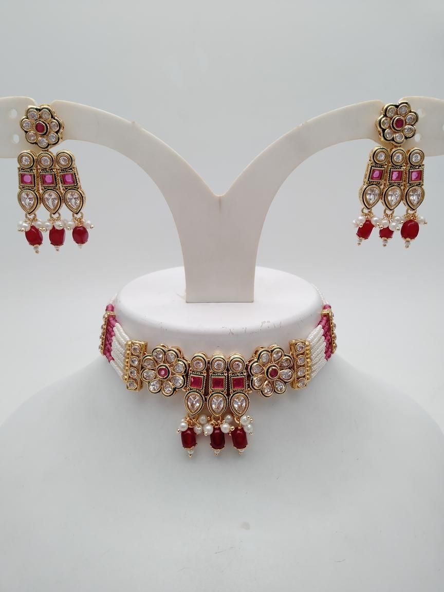 REVERSE AD CHOKER IN POLKI (GOLD POLISH) STYLE | DESIGN - 36003