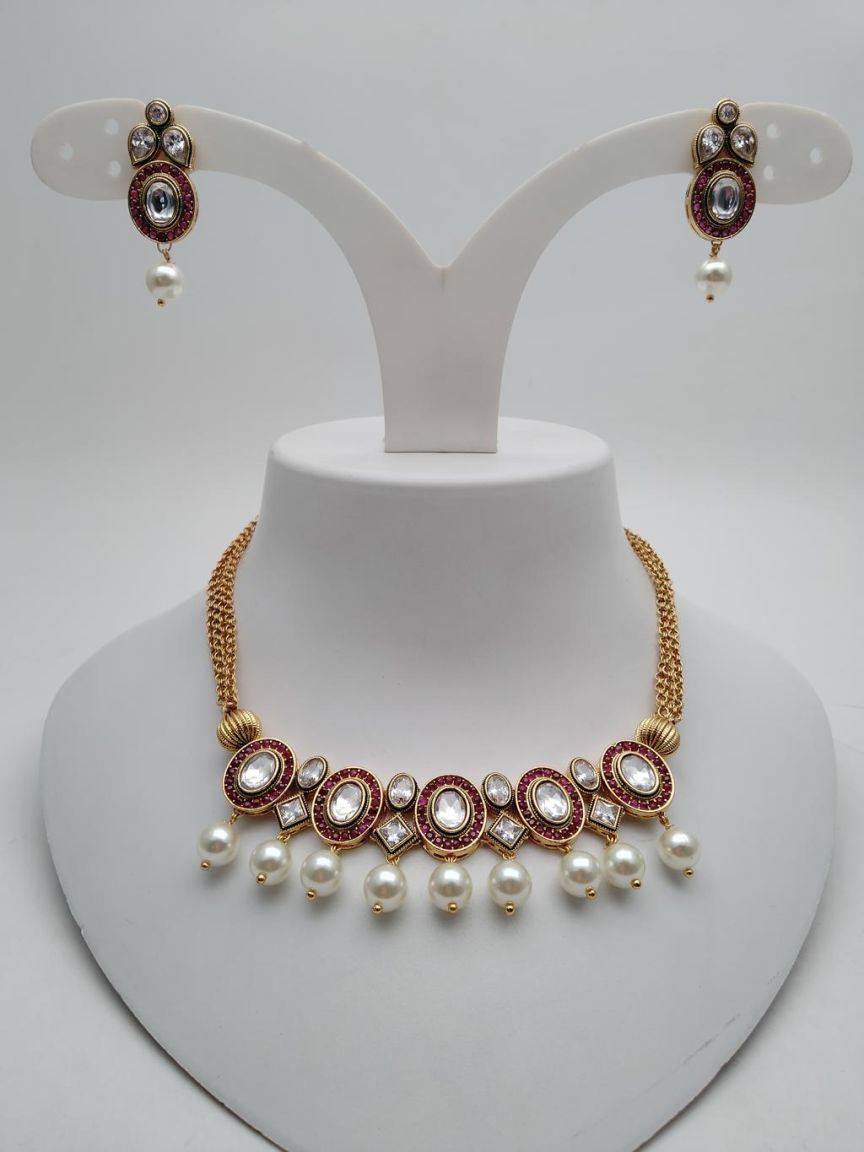 REVERSE CHAIN NECKLASE IN POLKI (GOLD POLISH) STYLE | DESIGN - 92503
