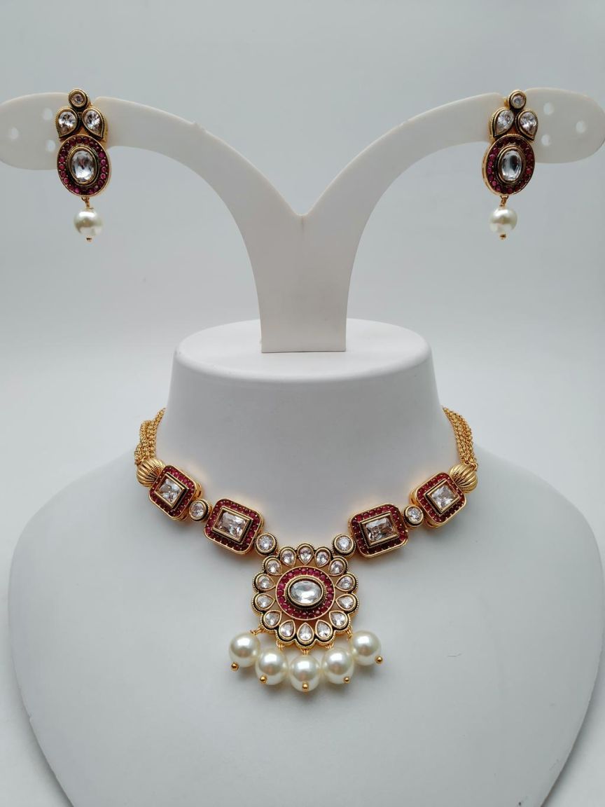 RAD  CHAIN NECKLASE IN POLKI (GOLD POLISH) STYLE | DESIGN - 92505