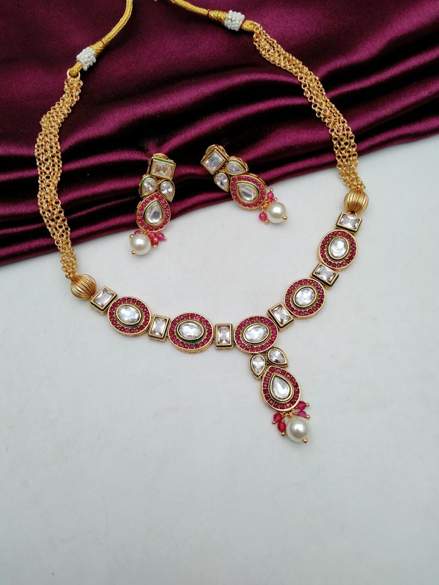 RAD  CHAIN NECKLASE IN POLKI (GOLD POLISH) STYLE | DESIGN - 92506