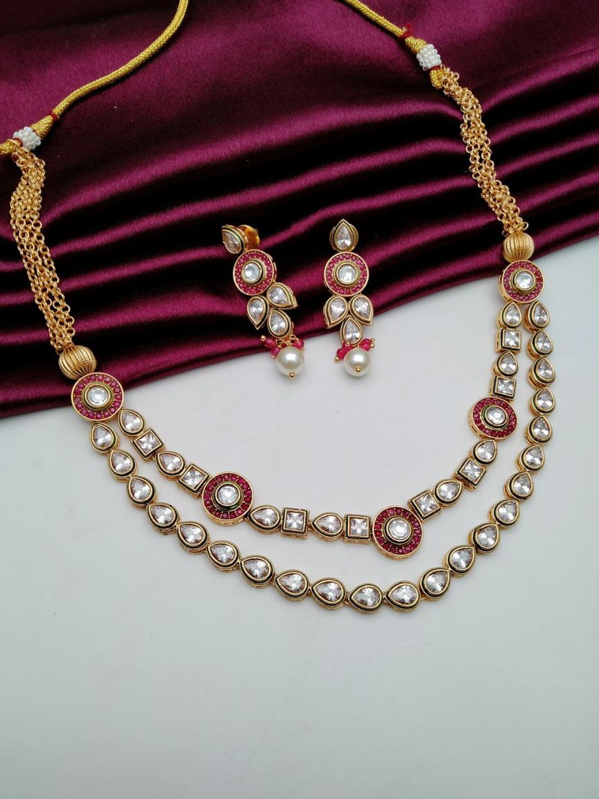 RAD  CHAIN NECKLASE IN POLKI (GOLD POLISH) STYLE | DESIGN - 92507