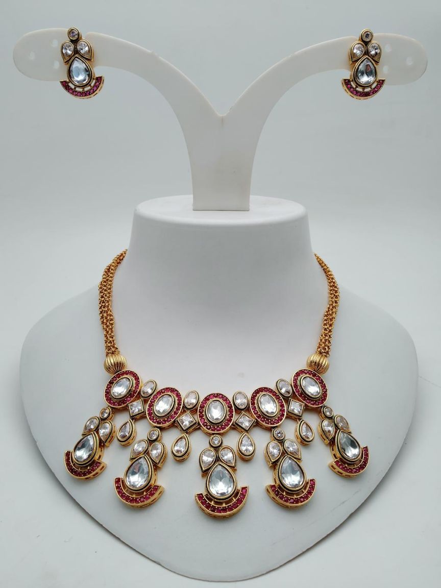 RAD  CHAIN NECKLASE IN POLKI (GOLD POLISH) STYLE | DESIGN - 92508