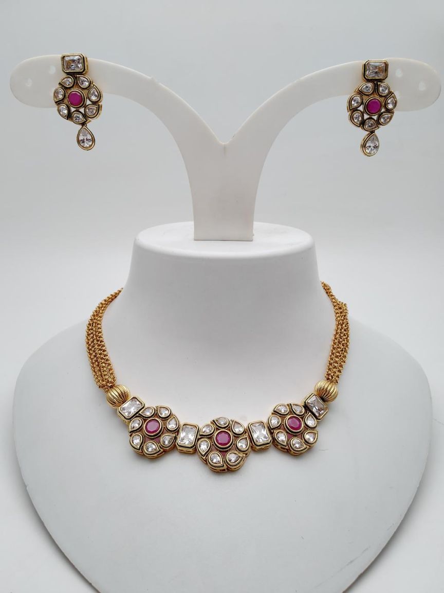 RAD  CHAIN NECKLASE IN POLKI (GOLD POLISH) STYLE | DESIGN - 92509