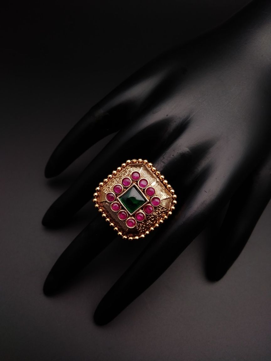 RINGS IN POLKI (GOLD POLISH) STYLE | DESIGN - 87001