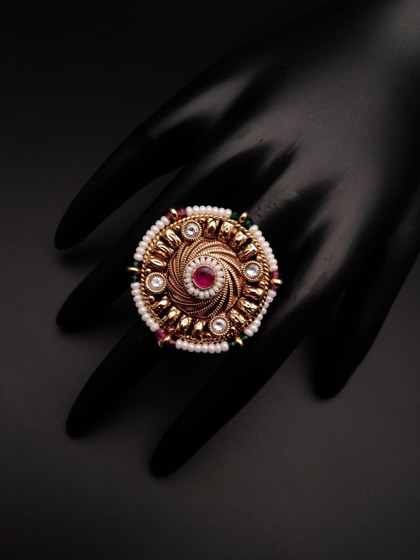 RINGS IN POLKI (GOLD POLISH) STYLE | DESIGN - 87002