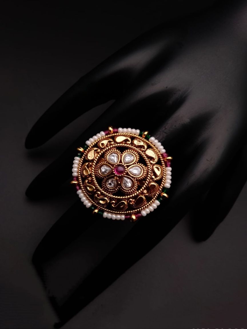 RINGS IN POLKI (GOLD POLISH) STYLE | DESIGN - 87003