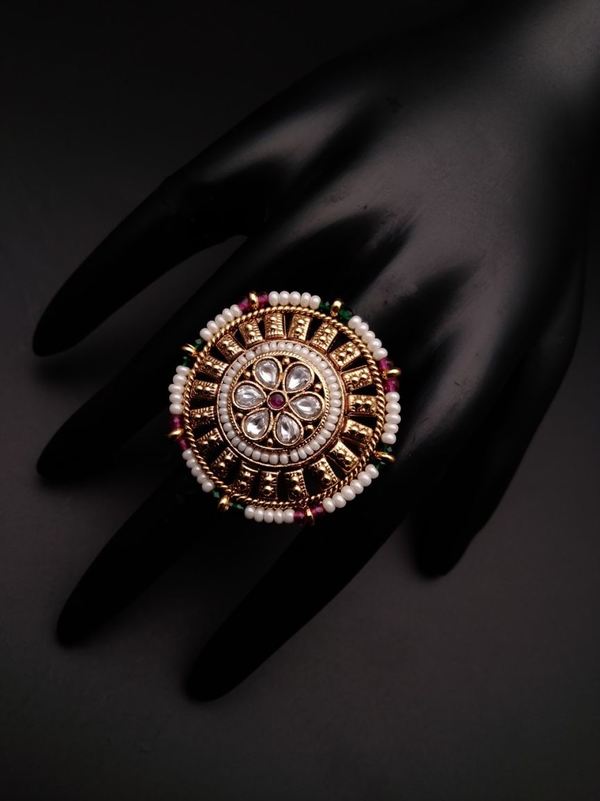 RINGS IN POLKI (GOLD POLISH) STYLE | DESIGN - 87005