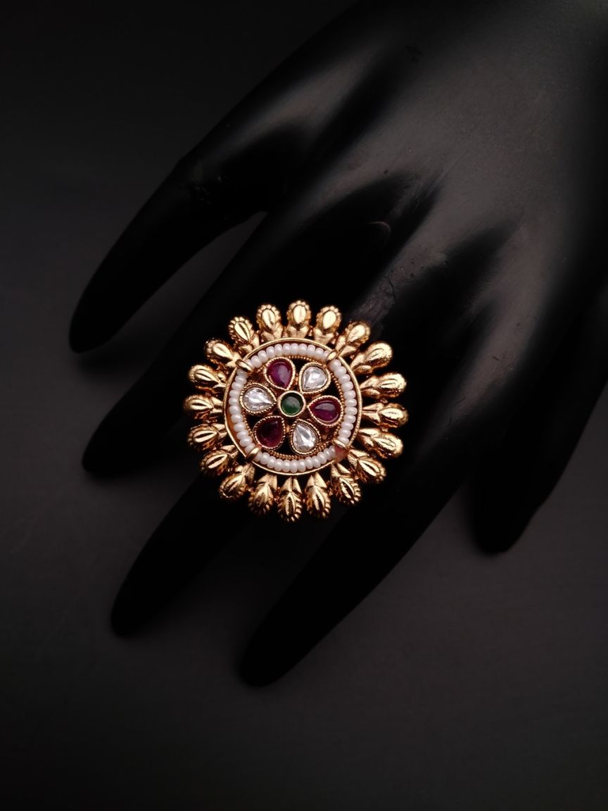 RINGS IN POLKI (GOLD POLISH) STYLE | DESIGN - 87007