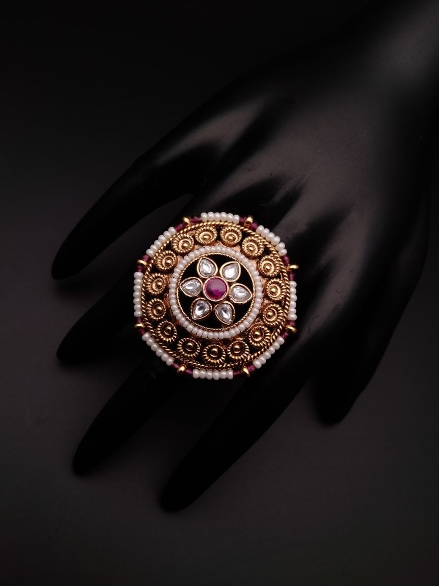 RINGS IN POLKI (GOLD POLISH) STYLE | DESIGN - 87008