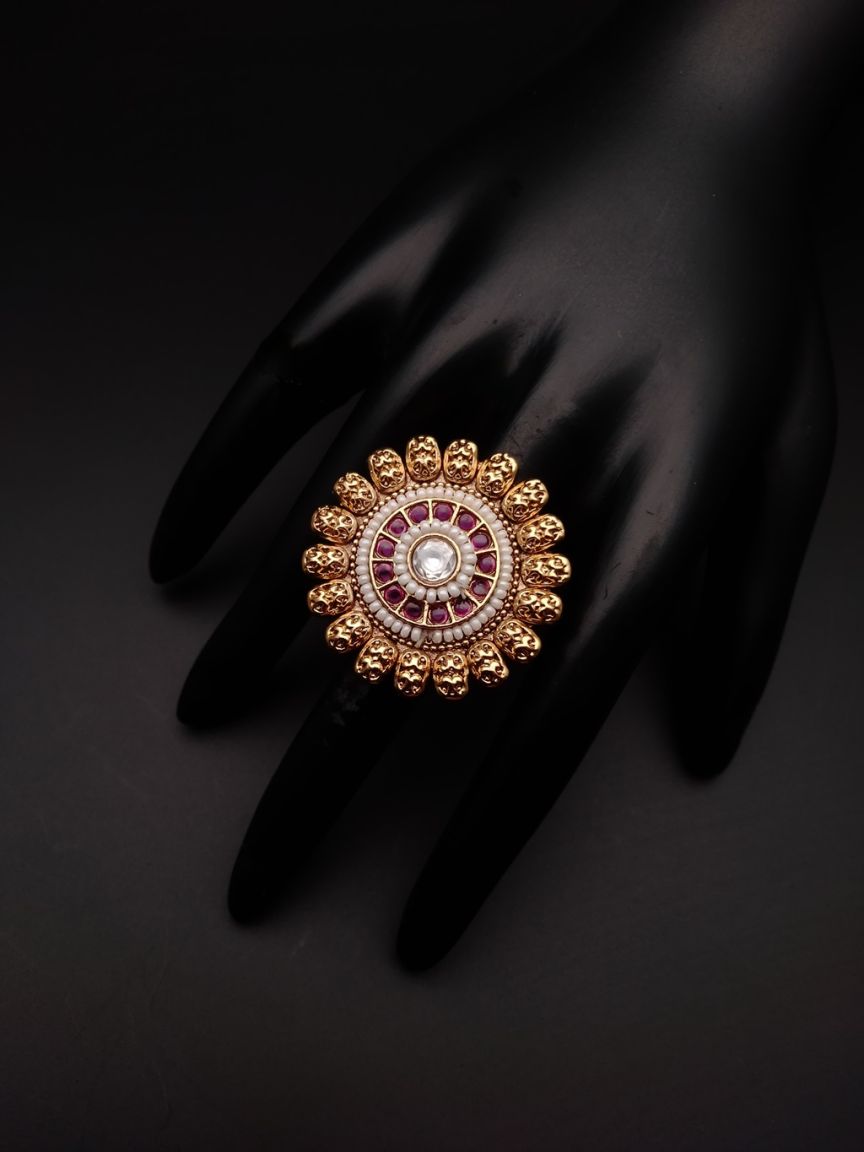 RINGS IN POLKI (GOLD POLISH) STYLE | DESIGN - 87010