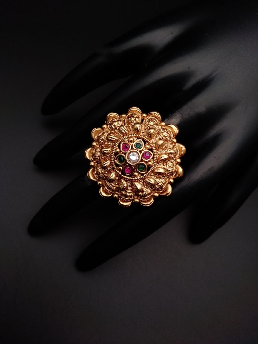 RINGS IN POLKI (GOLD POLISH) STYLE | DESIGN - 87011