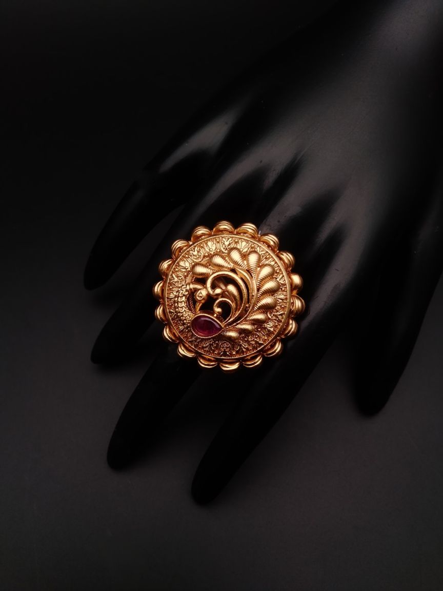 RINGS IN POLKI (GOLD POLISH) STYLE | DESIGN - 87013