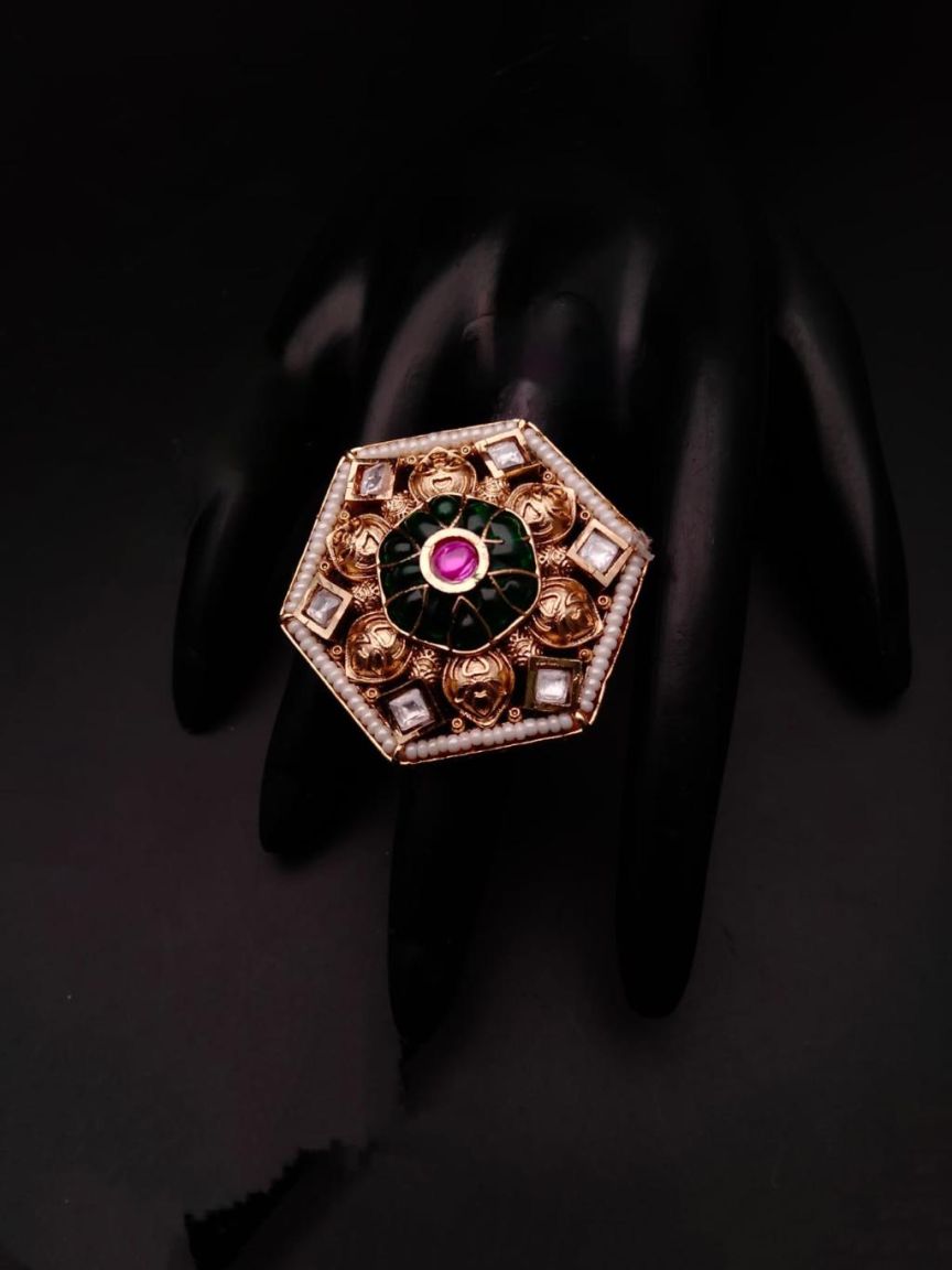 RINGS IN POLKI (GOLD POLISH) STYLE | DESIGN - 87019