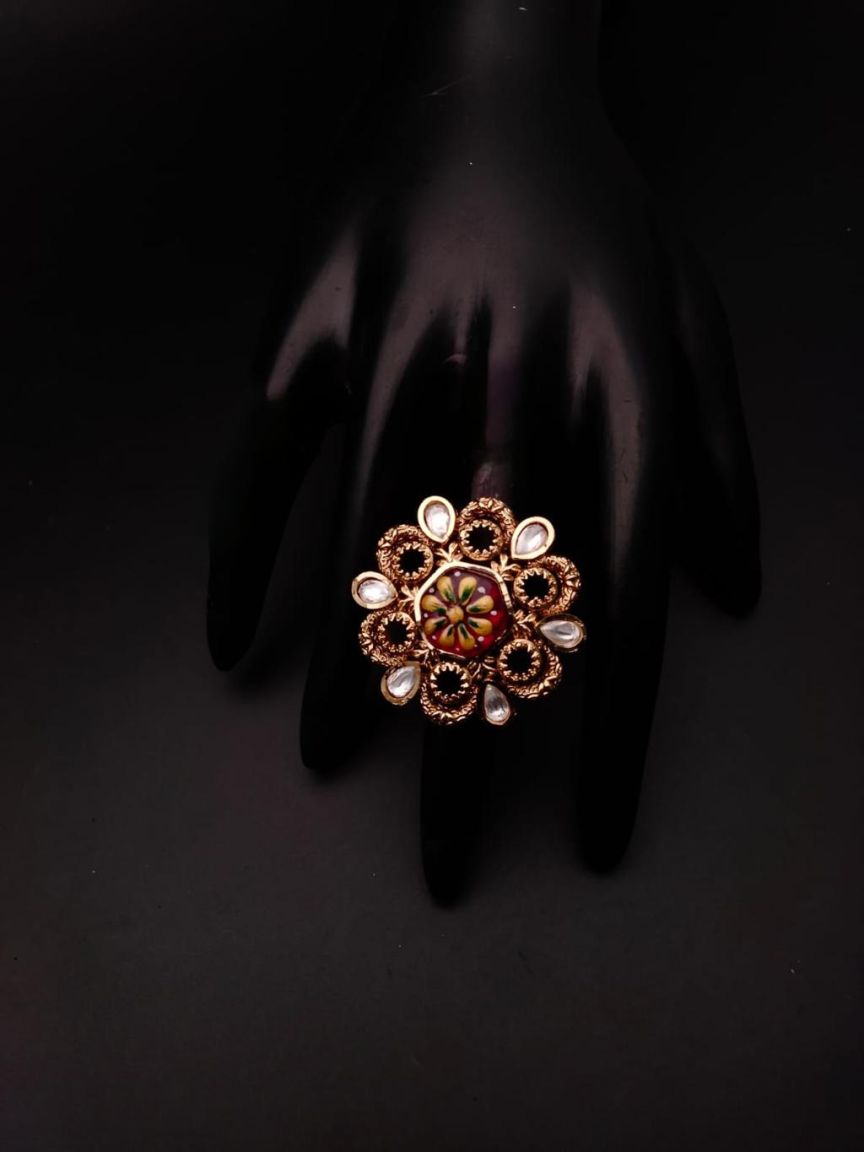RINGS IN POLKI (GOLD POLISH) STYLE | DESIGN - 87021