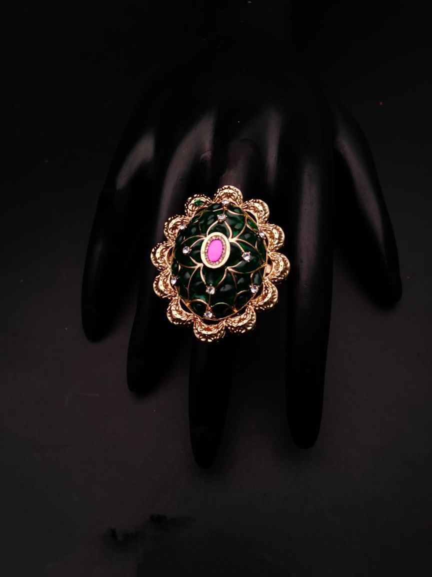 RINGS IN POLKI (GOLD POLISH) STYLE | DESIGN - 87022