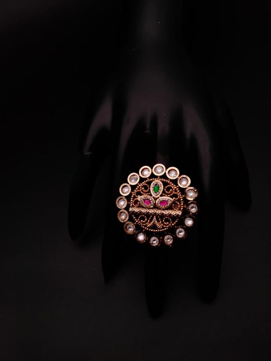 RINGS IN POLKI (GOLD POLISH) STYLE | DESIGN - 87023