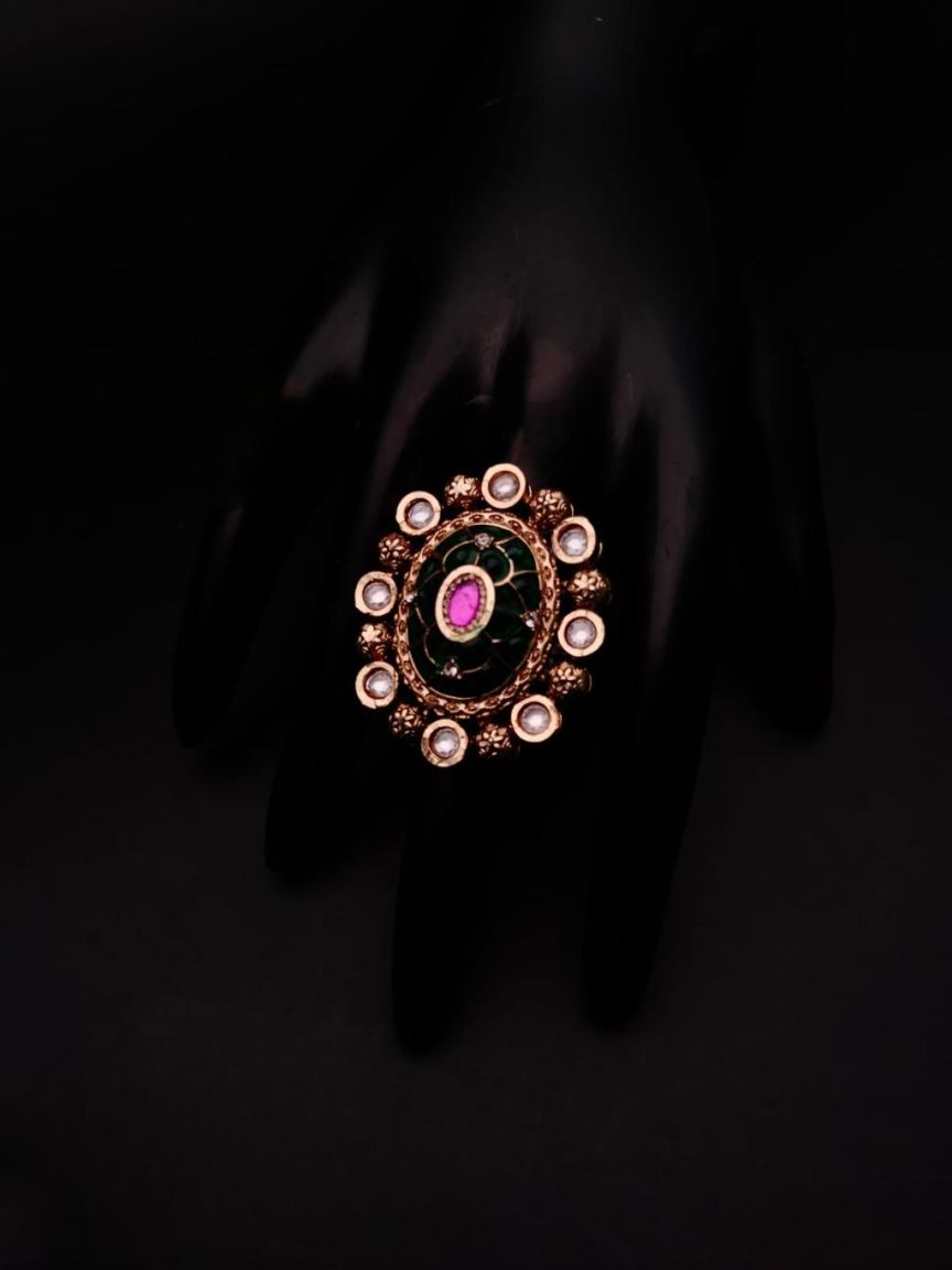 RINGS IN POLKI (GOLD POLISH) STYLE | DESIGN - 87026