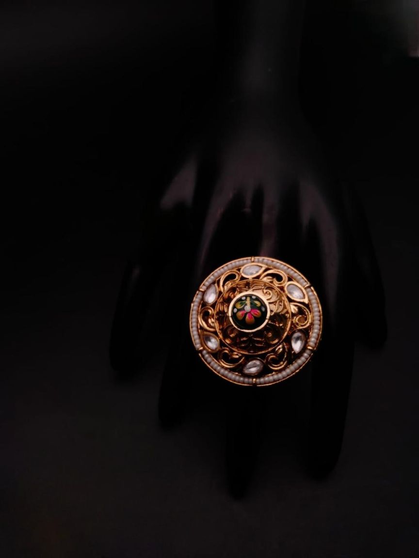 RINGS IN POLKI (GOLD POLISH) STYLE | DESIGN - 87027