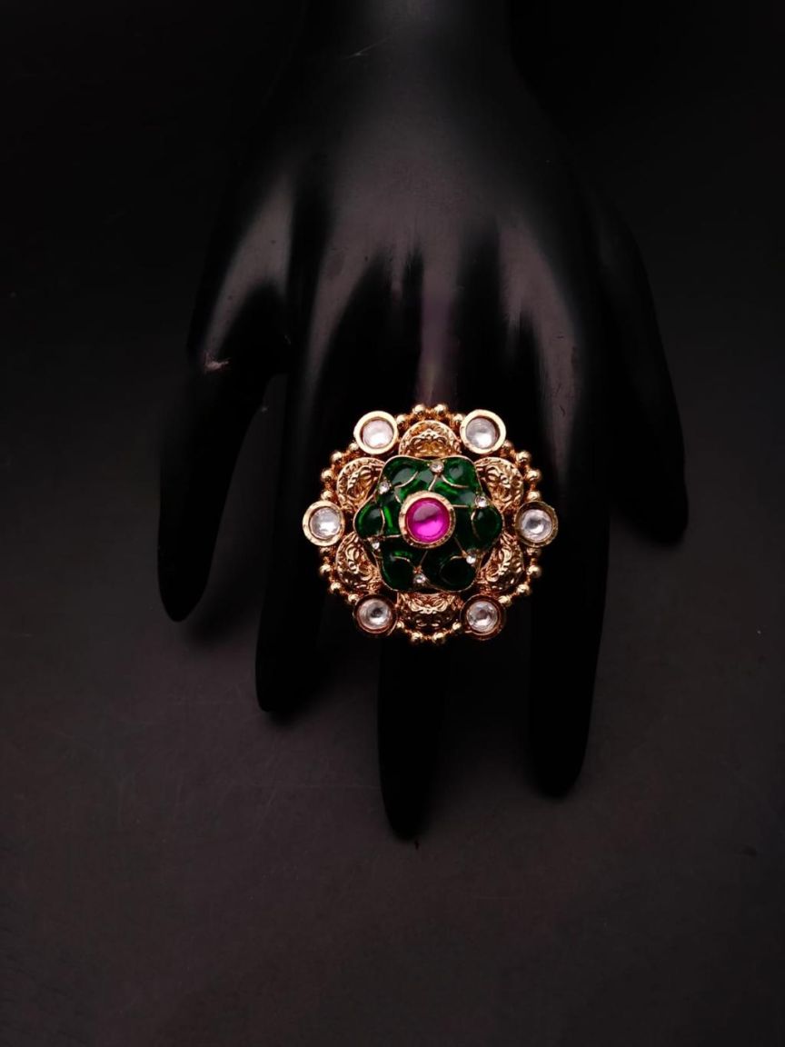 RINGS IN POLKI (GOLD POLISH) STYLE | DESIGN - 87029