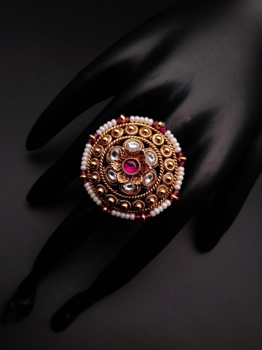 RINGS IN POLKI (GOLD POLISH) STYLE | DESIGN - 87043