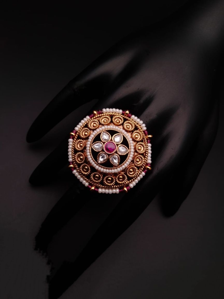 RINGS IN POLKI (GOLD POLISH) STYLE | DESIGN - 87044
