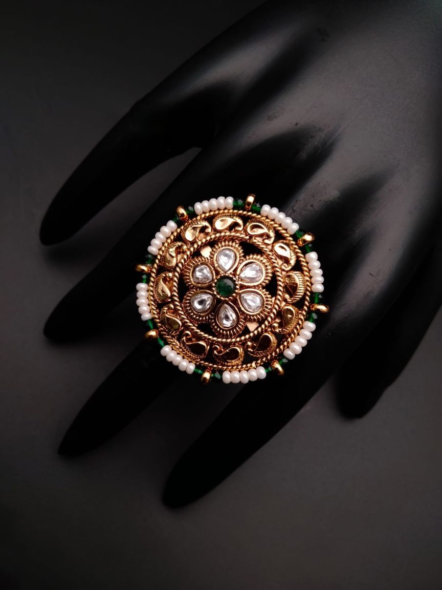 RINGS IN POLKI (GOLD POLISH) STYLE | DESIGN - 87047